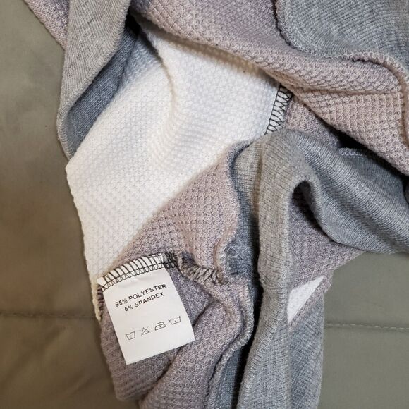 Faux Wrap Blouse Top Womens M Gray White Stripe Waffle Knit Long Sleeve Pullover - Picture 6 of 9